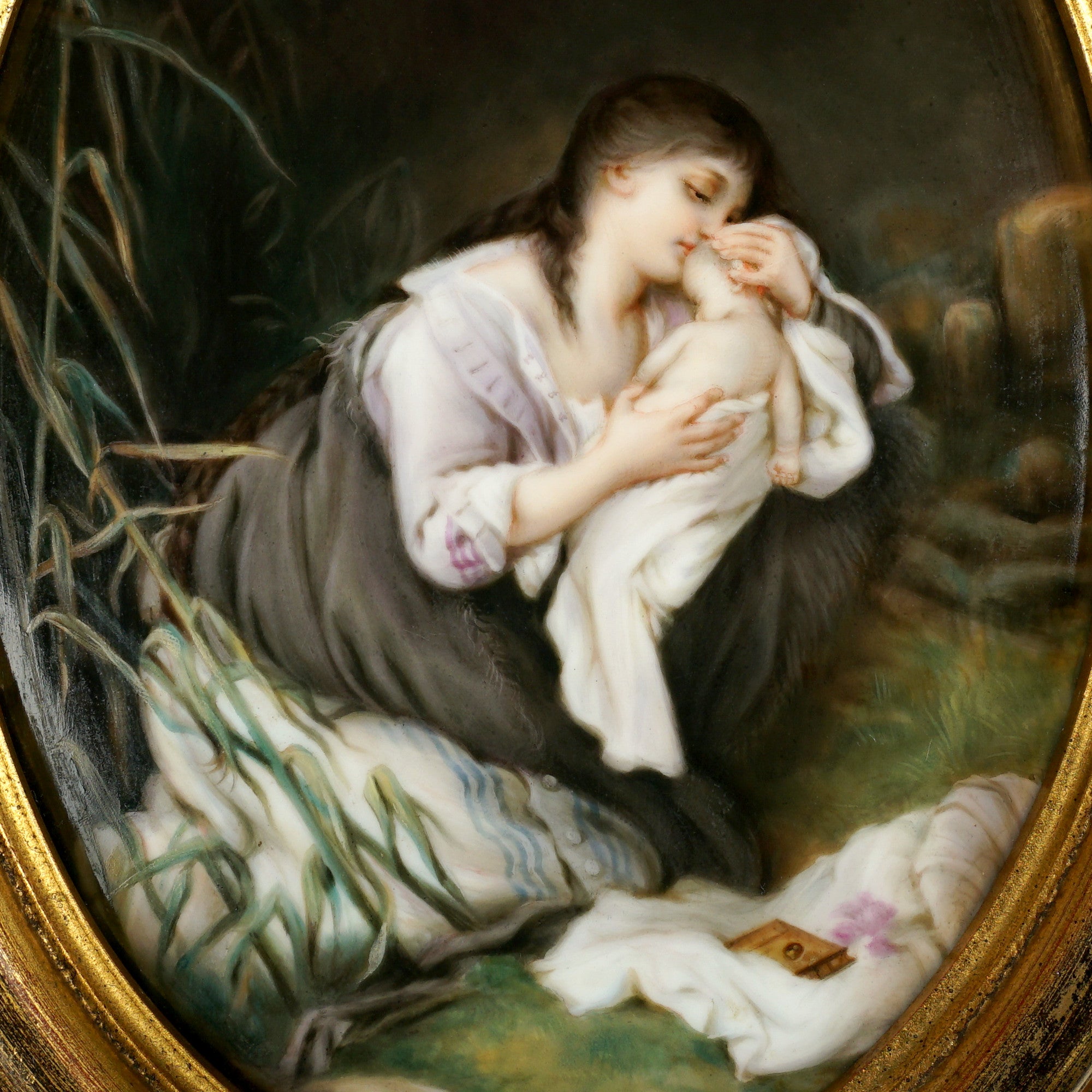 絵画 BABY BABY Antique Victorian Hand Painted Porcelain Portrait Plaque, Mother