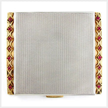 Load image into Gallery viewer, Antique French 18K Yellow Gold &amp; Silver Ruby Jeweled Lady&#39;s Purse Compact Mirror
