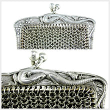 Load image into Gallery viewer, Antique French .800 Silver Chain Mail Mesh Lady&#39;s Chatelaine Purse, Figural Lizard Handle
