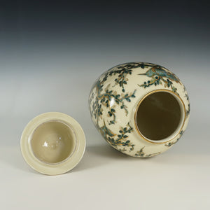 Large French Limoges Bernardaud & Co. Hand Painted Porcelain Ginger Jar, Lidded Urn Vase