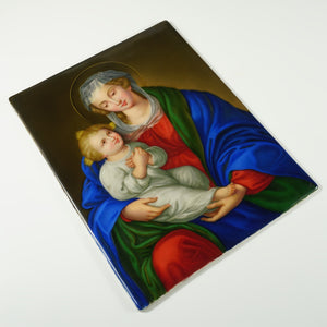 Antique German Porcelain Plaque Hand Painted Madonna & Child Religious Scene Miniature Portrait