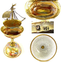 Load image into Gallery viewer, Antique Austrian Sterling Silver Gilt Vermeil Viennese Enamel Miniature Boat Shaped Snuff Box
