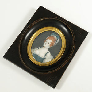Antique French Miniature Portrait Watercolor Painting, Red Head Beauty, Risque