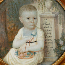 Load image into Gallery viewer, Sentimental mourning painting of a baby, dated 1808
