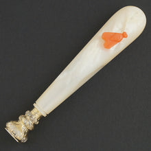 Load image into Gallery viewer, Antique French .800 Silver Wax Seal, Carved Coral &amp; Mother of Pearl Handle, Original Box
