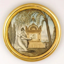 Load image into Gallery viewer, Antique Napoleon III era French Mourning Hair Art Memento Sentimental Miniature Portrait, Tomb, Weeping Willow, Daughter &amp; Father
