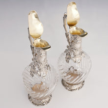 Load image into Gallery viewer, Pair of French sterling silver &amp; cut crystal wine decanters
