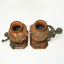 Load image into Gallery viewer, PAIR Antique French Bronze Putti Vases Signed Auguste Moreau
