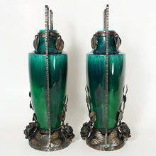 Load image into Gallery viewer, PAIR Large Art Deco French Paul Milet Sevres Ceramic Vases Green Flambe Glaze
