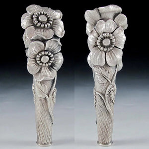 Impressive Antique French .800 Silver Figural Flowers Cane Parasol Handle