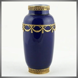 Antique French Sevres Porcelain Paul Milet Cabinet Vase Cobalt Blue Empire Style Gilt Bronze Ormolu Mounts