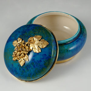 Antique French Sevres Porcelain Paul Milet Trinket Box, Gilt Bronze Grape Finial