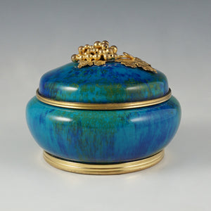 Antique French Sevres Porcelain Paul Milet Trinket Box, Gilt Bronze Grape Finial