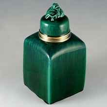 Load image into Gallery viewer, Antique French Sterling Silver Sevres Porcelain Paul Milet Tea Caddy Green Flambe Glaze
