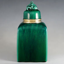 Load image into Gallery viewer, Antique French Sterling Silver Sevres Porcelain Paul Milet Tea Caddy Green Flambe Glaze
