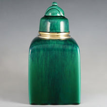 Load image into Gallery viewer, Antique French Sterling Silver Sevres Porcelain Paul Milet Tea Caddy Green Flambe Glaze
