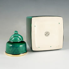 Load image into Gallery viewer, Antique French Sterling Silver Sevres Porcelain Paul Milet Tea Caddy Green Flambe Glaze
