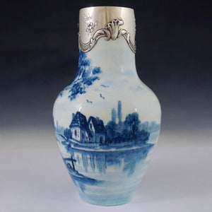 French Paul Milet Sevres Porcelain Vase Hallmarked Sterling Silver 950 Mounts