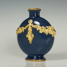 Load image into Gallery viewer, Antique French Paul Milet Sevres Ceramic Moon Vase Empire Gilt Ormolu Mounts Lapis Blue Color
