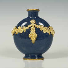 Load image into Gallery viewer, Antique French Paul Milet Sevres Ceramic Moon Vase Empire Gilt Ormolu Mounts Lapis Blue Color
