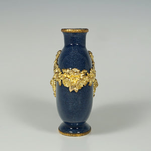 Antique French Paul Milet Sevres Ceramic Moon Vase Empire Gilt Ormolu Mounts Lapis Blue Color