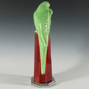 Art Deco French Paul Milet Sevres Ceramic Statue Love Birds Parakeets Figure Sang de Boeuf Ox Blood Red Flambe Glaze