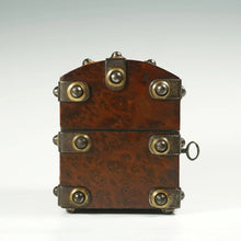 Load image into Gallery viewer, Antique French Perfume Caddy, Gothic Style Burl Wood Box, Glass Scent Bottles
