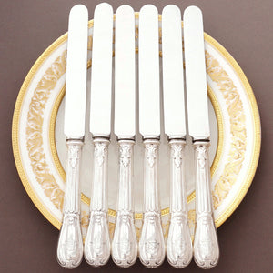 Antique French Sterling Silver Armorial Dinner Knives