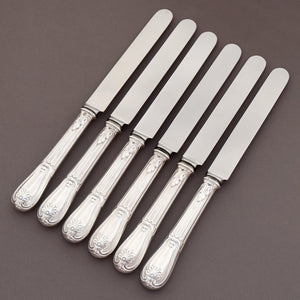 Antique French Sterling Silver Dinner Knives, Heraldic Coat of Arms 