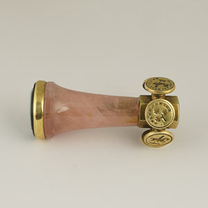 Antique Victorian Wax Seal Wheel Dog Sardonyx Hardstone Cameo Rose Quartz Stone