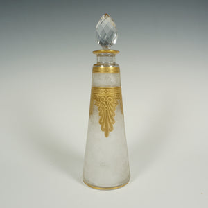 Antique French Saint Louis Acid Etched Glass Perfume Bottle, Empire Nelly Pattern, Gold Gilt Accents
