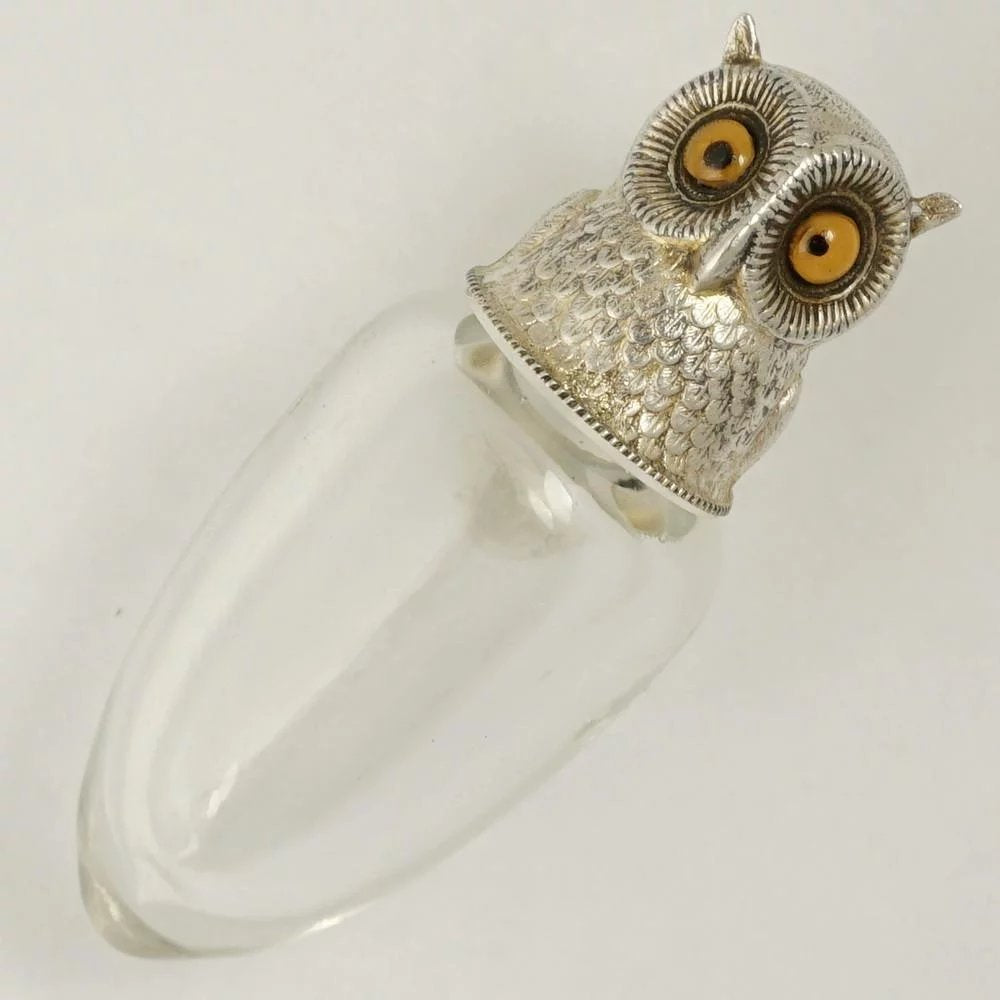 Victorian Sampson Mordan Sterling Silver Owl Perfume Scent Bottle