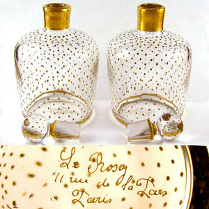 PAIR Antique French Paris Crystal & Gilt Painted Scent, Perfume Bottles SIGNED