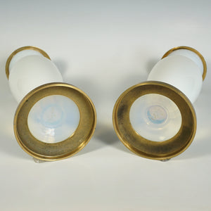 Pair Antique Charles X French Bulle de Savon Opaline Glass Vases Gilt Bronze Ormolu Mounts
