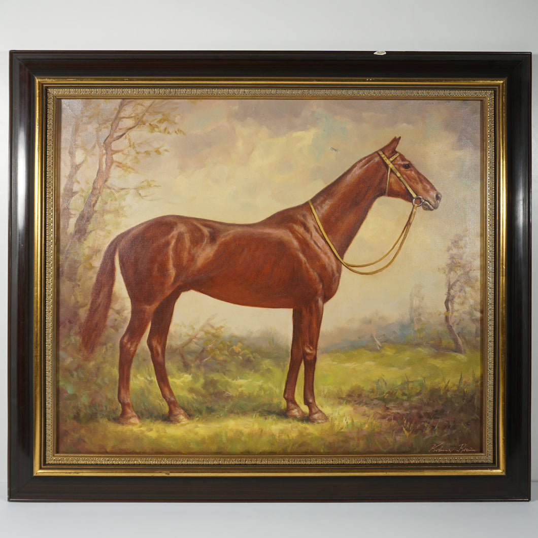 German Equestrian Portrait of a Horse Oil on Canvas Painting by Krämer-Braun (1913-1983)